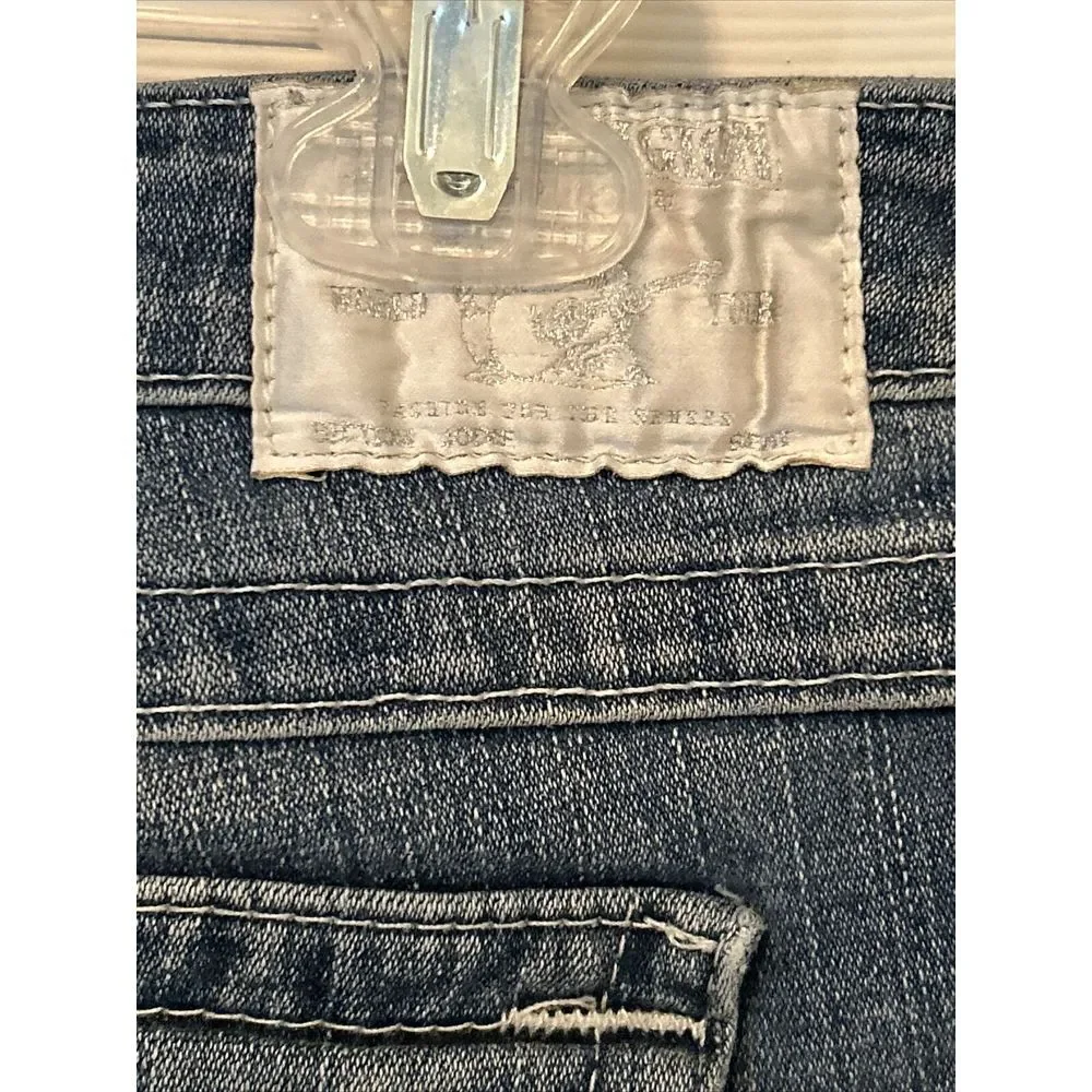 True Religion Blue Bling Raw Hem Cut Off Jean Shorts‎ 32